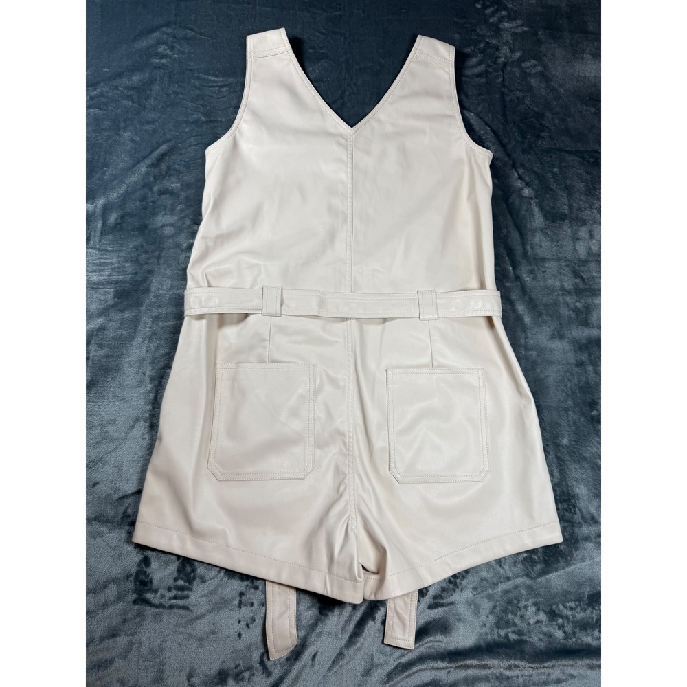 Hudson V Neck Vegan Leather Romper Women's Small Sleeveless‎ Belted Beige